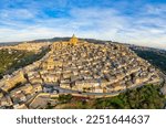 Houses in the Medieval town of Piazza Armerina, Enna, Sicily, Italy - Aerial View Cityscape Cathedral on top