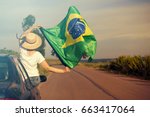 Woman Holding Brazil Flag  ...