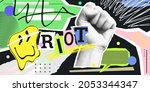 strong fist raised up in... | Shutterstock .eps vector #2053344347