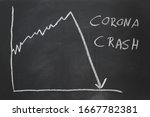 corona crash - hand-drawn graph on chalkboard showing stock market collapse or financial economy crisis caused by coronavirus