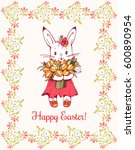 white easter bunny with flowers.... | Shutterstock .eps vector #600890954
