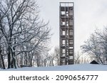 Wooden lookout tower on the top of Velka Homola in winter, Male Karpaty, Slovakia