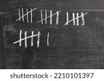 Small photo of Counting tally marks with chalk, groups of five strikes