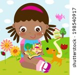 little girl reading book | Shutterstock .eps vector #198540917