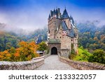 Eltz Castle or Burg Eltz. Medieval castle on the hills above the Moselle River. Rhineland-Palatinate Germany.