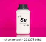 Small photo of Antimony Sb chemical element in a laboratory plastic container