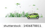 concept of eco car with family... | Shutterstock .eps vector #1406878811
