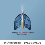 concept of no smoking and World No Tobacco Day with lung and cigarette. paper collage style with digital craft .