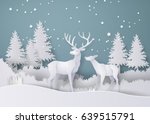 deer in forest with snow in the ... | Shutterstock .eps vector #639515791