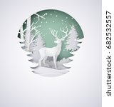 deer in forest with snow in the ... | Shutterstock .eps vector #682532557