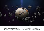 Small photo of Jupiter and asteroid belt. Gas giant Jupiter and asteroid field on foreground. Planets of solar system. Science fiction art. Elements of this image furnished by NASA.