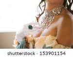 Cropped portrait of a beautiful  woman with elaborate Jewelry and a Lacey Dress