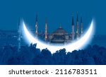 Small photo of The Sultanahmet Mosque (Blue Mosque) with crescent moon - Istanbul, Turkey