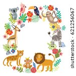 animals of the jungle  frame. | Shutterstock .eps vector #621256067