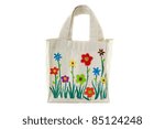 White cotton bag with flower paint by child