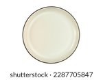 Small photo of Empty brown ceramic dish. Top view of ceramic plate with dark edge isolated on white background with clipping path.