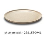 Side view closeup of brown ceramic plate isolated on white background with clipping path.