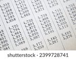 Small photo of document with many numbers, data encrypt. Cipher encryption code or data