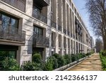 Small photo of London, UK - March 26 2022: Whistler Square, a new Chelsea Barracks housing development on Chelsea Bridge Road, London
