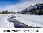 Lamar river in the Lamar valley during winter, Yellowstone National Park, Wyoming, United States.