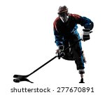 one caucasian man hockey player  in studio  silhouette isolated on white background
