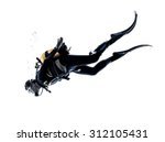 one caucasian scuba diver diving man  in studio  silhouette isolated on white background