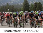 Small photo of Breckenridge, CO, USA- August 21, 2013. The USA Pro Challenge Bike Race, Third Stage, gets underway in Breckenridge, CO as the bikers jockey for position in the peloton.