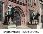 Statues of medieval knights at...
