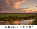 Dusk landscape of the Red Deer River, Alberta.