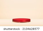 realistic 3d red pedestals over ... | Shutterstock . vector #2134628577