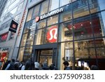 Small photo of New York, NY - October 12, 2023: The exterior of atheltic apparel company Lululemon athletica inc., commonly known as lululemon, in the heart of New York City.