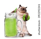 Cat Holding Smoothie In A Jar...