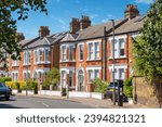 Traditional brick terraced houses in London. England
