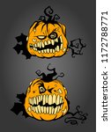 smiling pumpkins  hand drawn... | Shutterstock .eps vector #1172788771