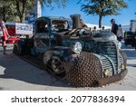 Small photo of Las Vegas, USA - November 4, 2021: 1947 Fargo FL1 pickup truck Chain Smoker showcased at the SEMA Show.