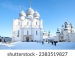 Small photo of ROSTOV, RUSSIA - JANUARY 04, 2023: Medieval Cathedral of the Assumption of the Blessed Virgin Mary in the Rostov Kremlin on a January day. Golden ring of Russia