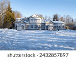 Small photo of ABRAMTSEVO, RUSSIA - JANUARY 05, 2024: View of the ancient house of the Russian industrialist and philanthropist S.I. Mamontov in the Abramtsevo estate on a frosty January day. Moscow region
