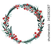 Hand Drawn Wreath With Red...