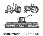 Set Of Vintage Tractor Isolated ...