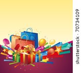 red shopping bag and gift... | Shutterstock .eps vector #70734109