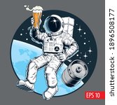 astronaut holds a beer pint and ... | Shutterstock .eps vector #1896508177