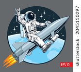 astronaut riding a rocket or... | Shutterstock .eps vector #2045150297