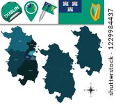 Vector map of Dublin with named counties and travel icons