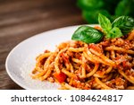 Pasta with meat  tomato sauce...