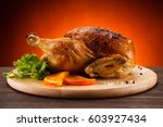 Roast Chicken On Cutting Board 