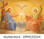Small photo of ROME, ITALY - AUGUST 28, 2021: The detail of fresco of Holy Trinity in the church San Francesco Saverio by Sebastiano Conca (1680 - 1764).