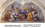 Small photo of ANNECY, FRANCE - JULY 11, 2022: The fresco of Pentecost in church Notre Dame de Lellis by J. Srellio (1948).