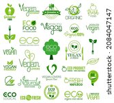 vegan icon set. bio  ecology ... | Shutterstock .eps vector #2084047147