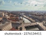 Small photo of Aerial art nouveau historical aerial view of Oradea showcasing its historic and art nouveau architecture and iconic bridges incity Oradea, Bihor, Romania