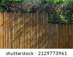 bamboo wall and trees with light shade by sunlight. Home anad garden decoration in natural style.